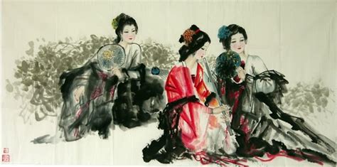 Chinese Beautiful Ladies Painting Three Beauties Make Merry 3348002