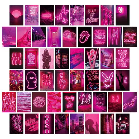 Buy 50 Pcs Pink Neon Wall Collage Kit Pink Wall Collage Kit Aesthetic