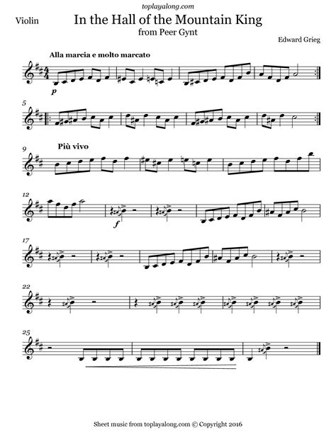 Sheet Music For Violin With The Words In The Half Of The Mountain King