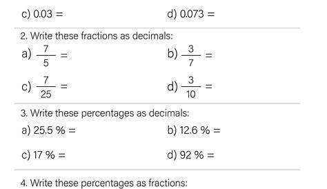 Fractions Decimals and Percents Worksheets - Math Monks