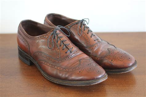 Mens Brown Leather Wingtip Oxford Dress Shoes Vintage Size 85