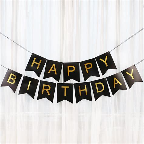 Black Happy Birthday Banner In Gold Letters Decoren Party Store