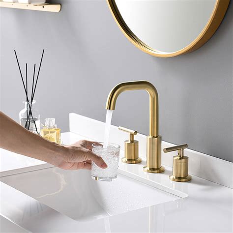 Basin faucets modern faucet bathroom gold finish hot cold brass sink single handle with ceramic taps m 16k big 824838 cicig. Lead-Free Brushed Gold 8 Inch 3 Pieces 2 Handles ...