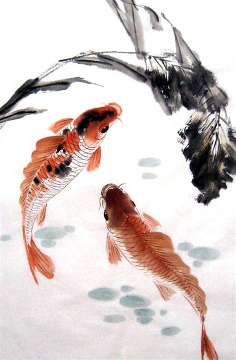 Chinese Koi Fish Painting 0 2805012 69cm X 46cm27〃 X 18〃