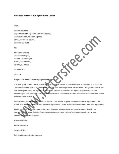 Business Partnership Agreement Letter Free Letters Lettering Free