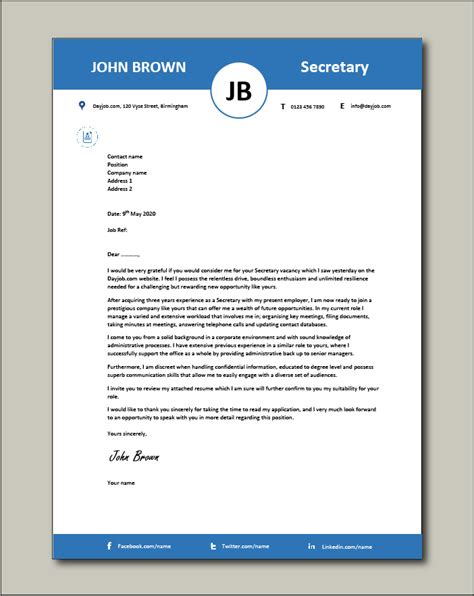 Secretary Cover Letter Example Reception Sample Template