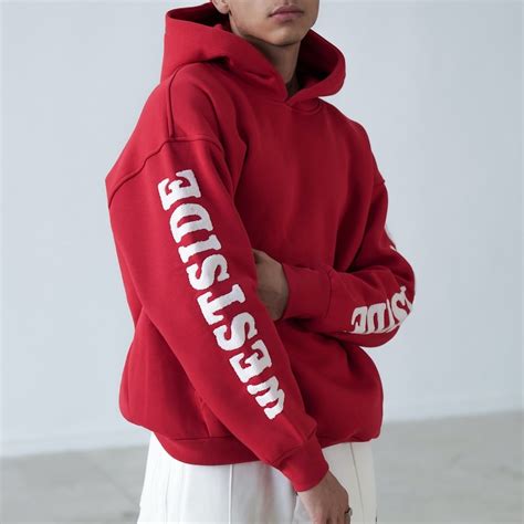 Mens Oversized Embroidery Pattern Red Hoodie Martin Valen