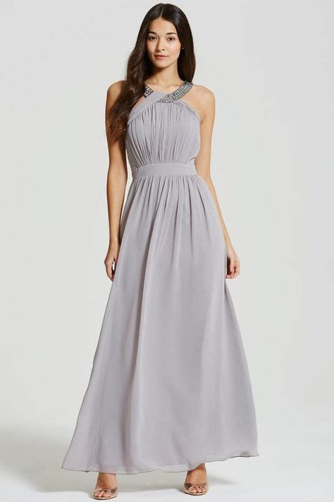 Little Mistress Grey Embellished Chiffon Maxi Dress Dresses Prom