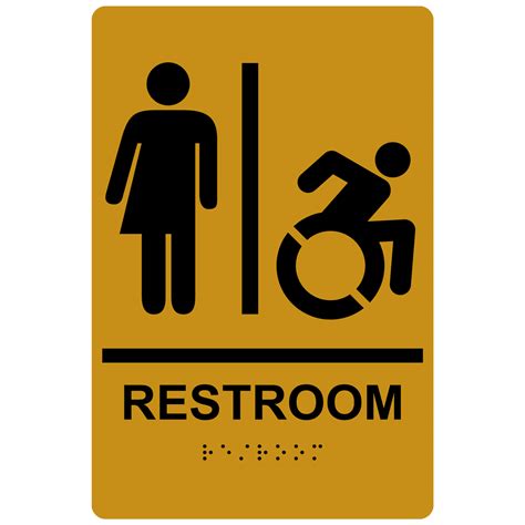 Gold Restroom Braille Sign With Dynamic Accessibility Symbol Rre 25461r Blkongld