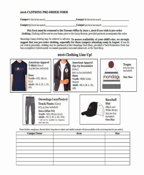 Clothing Order Forms Templates Free This Article Offers Downloadable