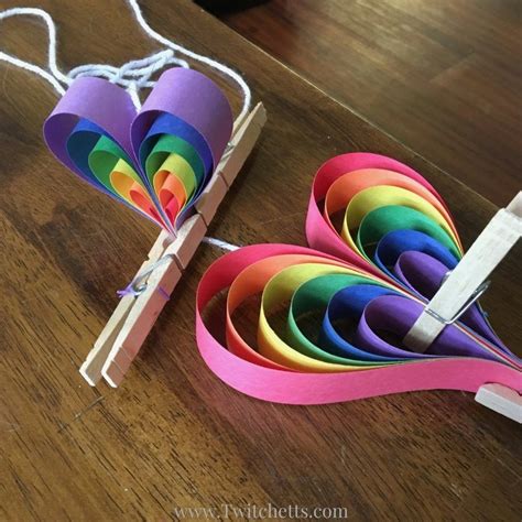 How To Make A Fun 3d Heart Mobile Out Of Paper Rainbow Crafts Hearts