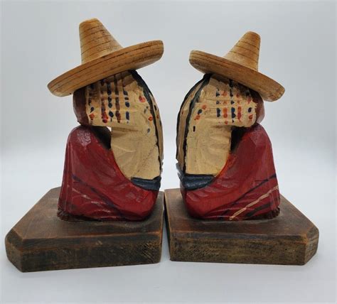 Vintage Carved Wooden Mexican Siesta Sleeping Women Woman Bookends