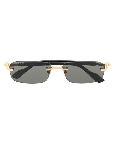 Gucci Rimless Rectangle Frame Sunglasses In Black Grey Lyst Australia