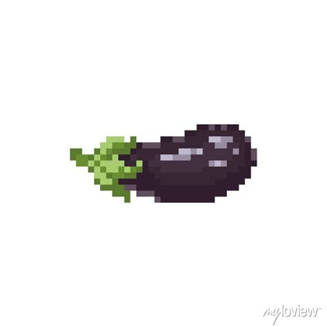 Pixel Eggplant Vector Illustration Pixel Art Vegetable Eggplant Wall