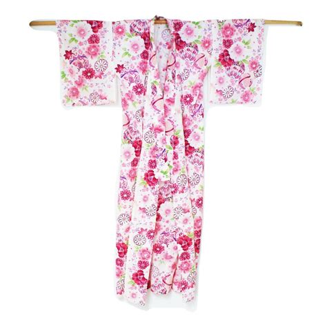 Yukata Kimono Cherry Blossoms And Temari Balls Pink Style 2296