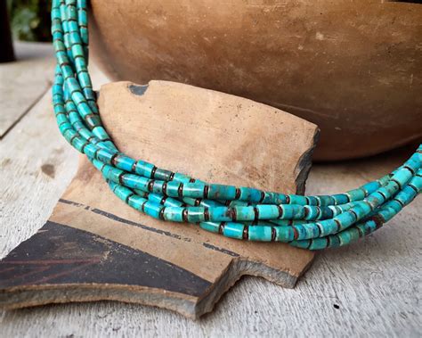 RESERVED For D Five Strand Turquoise Bead Necklace By Santo Domingo