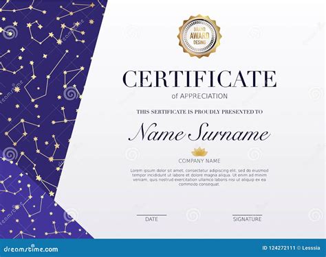 Certificate Template With Golden Stars Element Design Diploma G Stock