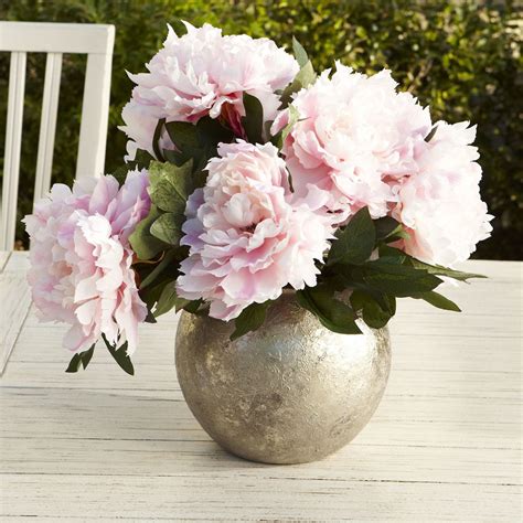 Faux Pink Peonies In Silver Vase Faux Flowers Silver Vase Faux