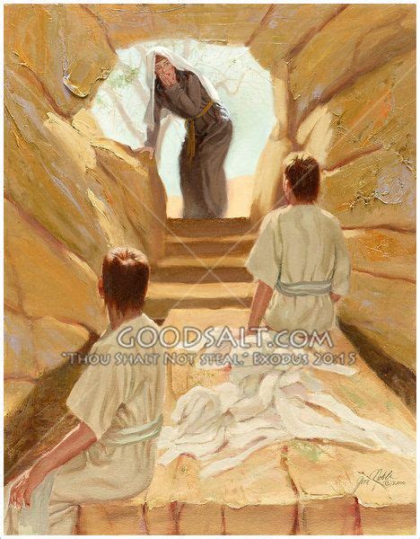Mary Magdalene Bending Down And Looking Into The Tomb Two Angels