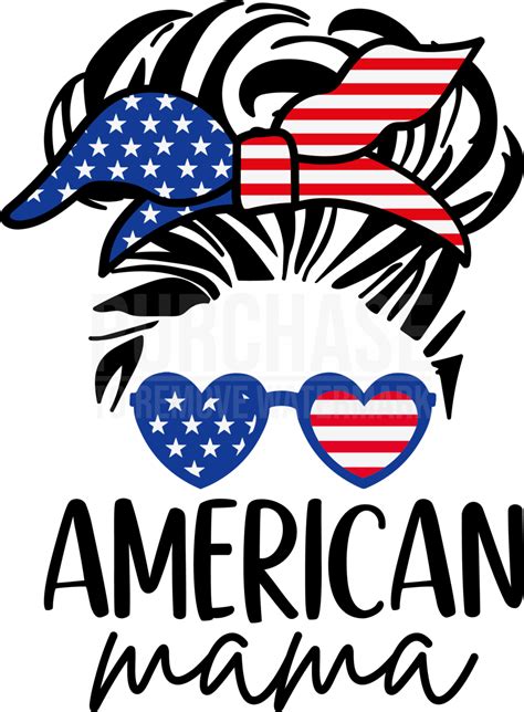 American Mama Svg • Messy Bun And Sunglasses With Usa Flag Svg