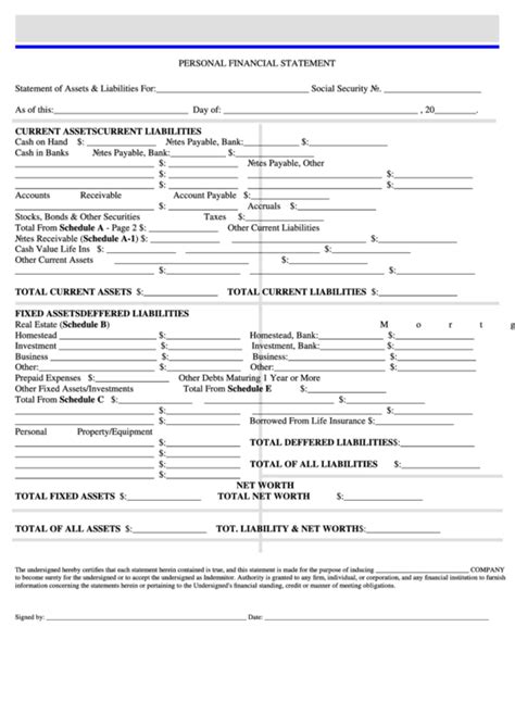 One of the most common types of financial documents we come in contact with is a bank statement template. Personal Financial Statement Form - Tuttle & Traina ...
