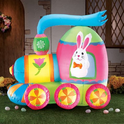 Collections Etc Inflatable Easter Bunny Train Outdoor Yard Decoration