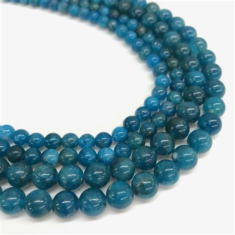 Genuine Blue Apatite Beads Round Smooth Beads Gemstone Etsy