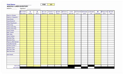 Linen Inventory Spreadsheet — Db