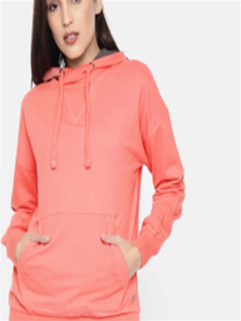 Buy The Roadster Lifestyle Co Women Coral Pink Solid Hooded Sweatshirt Sweatshirts For Women