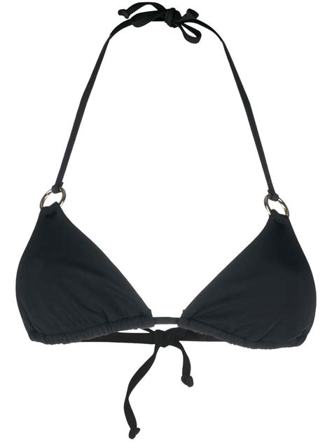 Louisa Ballou Mini Ring Triangle Bikini Top In Black Modesens