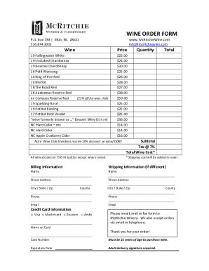 Fillable Online WINE ORDER FORM Fax Email Print PdfFiller