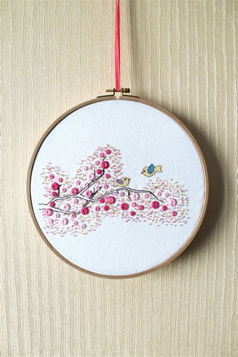 Wedding cross stitch pattern 3d embroidery birds and cherry | Etsy