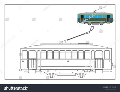 Vintage Tram Coloring Book Illustration Stock Vector Royalty Free