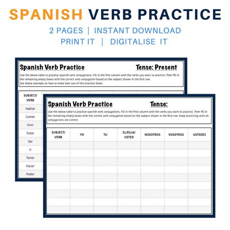 Spanish Verb Conjugation Sheet Foreign Language Learning Etsy