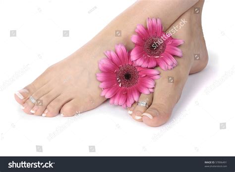 Woman Feet And Flowers Over White Stock Photo 57896491 Shutterstock
