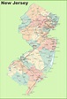Road map of New Jersey with cities