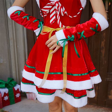 4pcs Womens Candy Cane Sweetheart Bodice Santa Girl Mini Dress