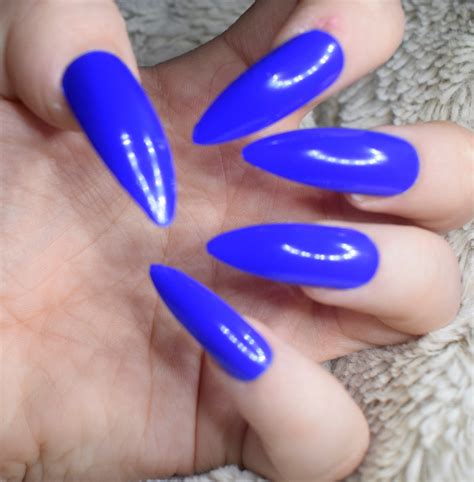 Bright Blue Fake Nails Extra Long Stiletto False Nails Hand Etsy