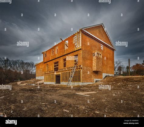 New House Construction Framing Site Stock Photo Alamy