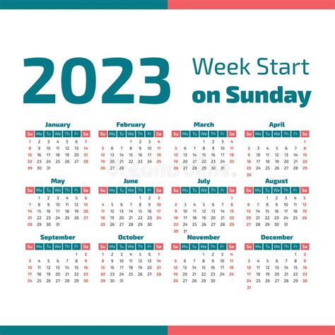 Simple 2023 Year Calendar Stock Vector Illustration Of English 116053280