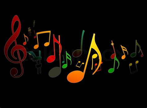 Dancing Music Notes On Black Background Stock Photo
