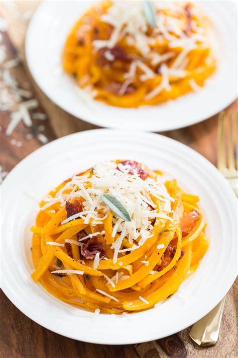 Roasted Butternut Squash Noodles With Crispy Prosciutto Browned Butter And Sage Spiralizer