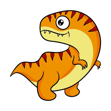 Cute Orange Dinosaur In Cartoon Style Vector Illustration Isolated On
