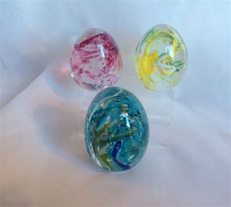 Blown Glass Egg Paperweight In Blue And Green Hand Blown