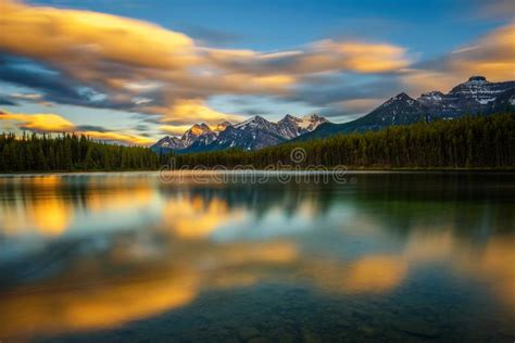 Sunset Over Herbert Lake Banff National Park Alberta Canada Stock