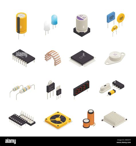 Semiconductor Device Electronic Components Isometric Icons Set With