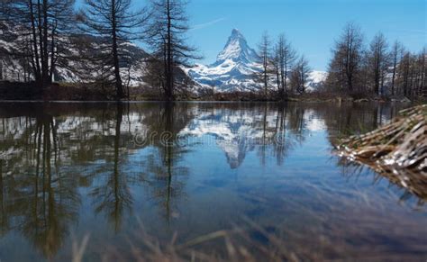 Matterhorn Mountain In Summer With Reflection On Lake In Zermatt