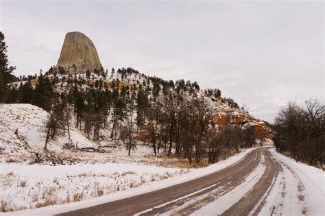 Devil S Tower Winter Scene Wyoming Butte Stock Photo Image Of North