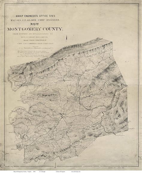 Montgomery County Virginia 1864 Wall Map With Homeowner