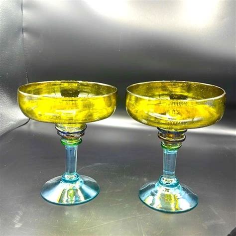 Dining Setof 2 Vintage Hand Blown Mexican Margarita Glasses Poshmark